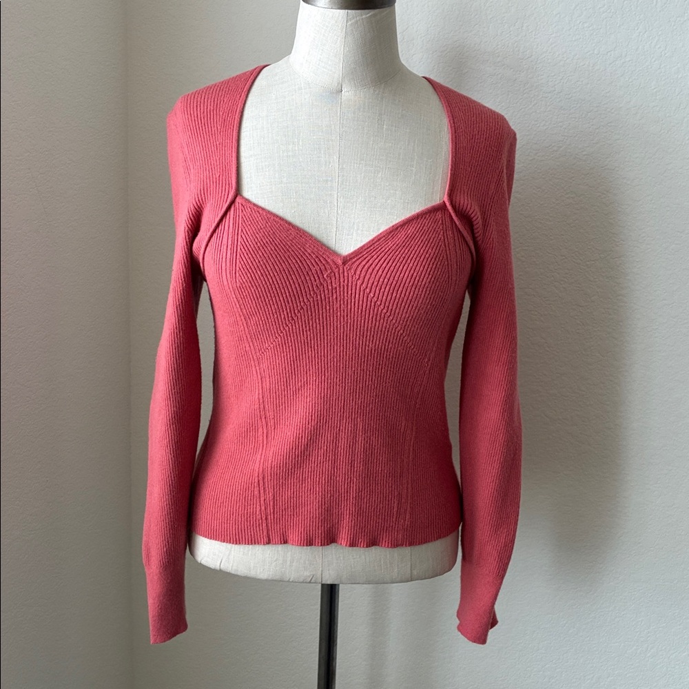 Pilcro Pink Sweater Balletcore sz M Sweetheart Neckline Anthropologie Romantic